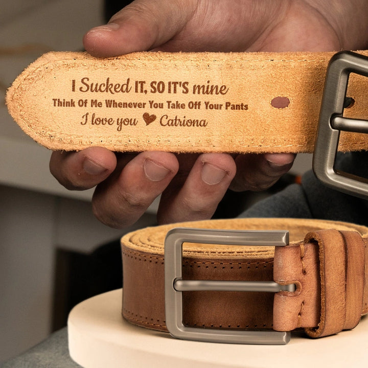 Personalized Naughty Cowhide Belt for Him