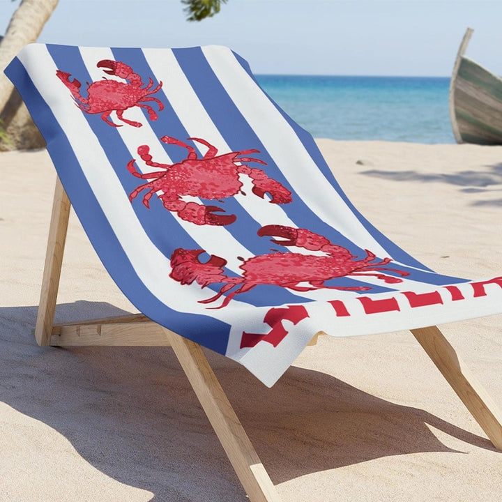 Personalized Nautical Kids Beach Towel with Name – Sea Animal Striped Pool Towel Gift