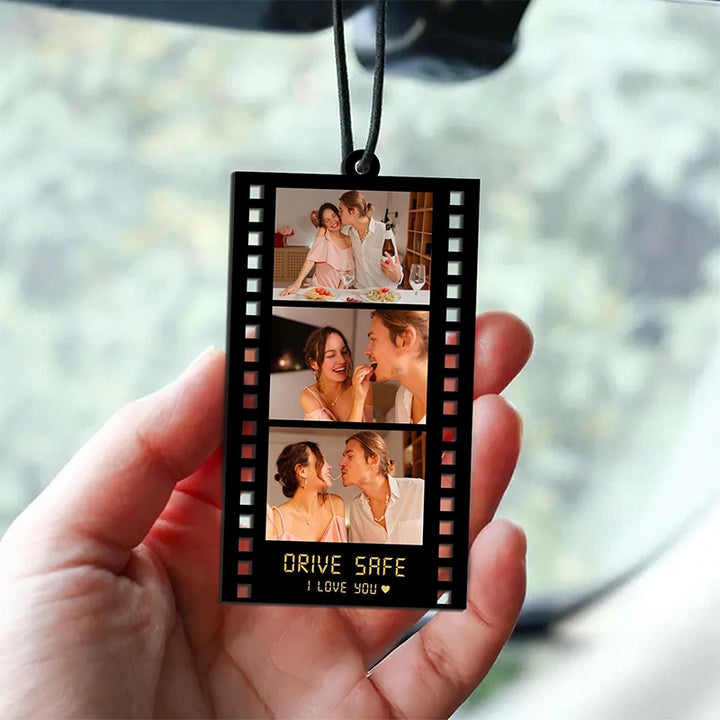 Personalized Photo Car Ornament – Custom Drive Safe Gift for Boyfriend, Anniversary, First Car & Valentine’s Day Keepsake