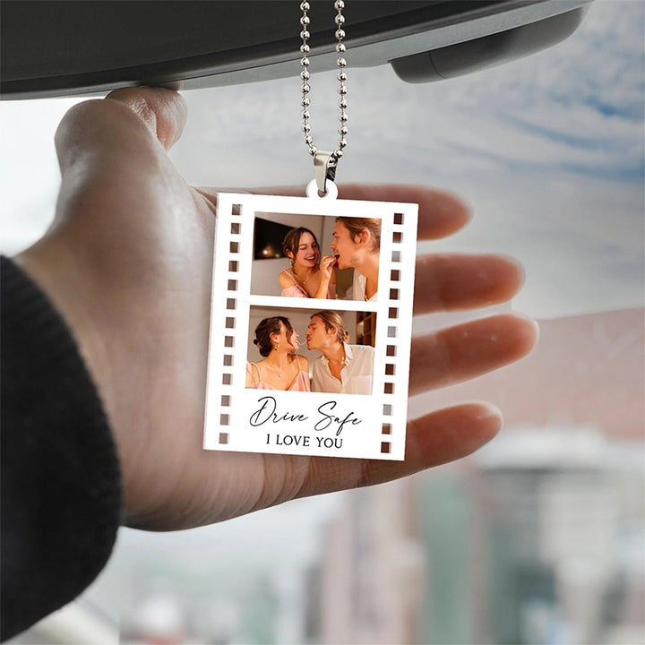 Personalized Photo Car Ornament – Custom Drive Safe Gift for Boyfriend, Anniversary, First Car & Valentine’s Day Keepsake