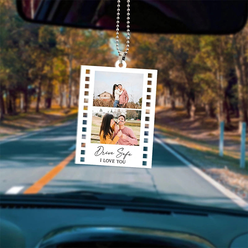 Personalized Photo Car Ornament – Custom Drive Safe Gift for Boyfriend, Anniversary, First Car & Valentine’s Day Keepsake
