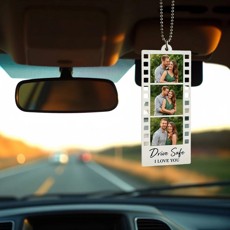 Personalized Photo Car Ornament – Custom Drive Safe Gift for Boyfriend, Anniversary, First Car & Valentine’s Day Keepsake