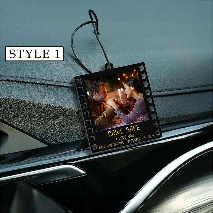 Personalized Photo Car Ornament – Custom Drive Safe Gift for Boyfriend, Anniversary, First Car & Valentine’s Day Keepsake