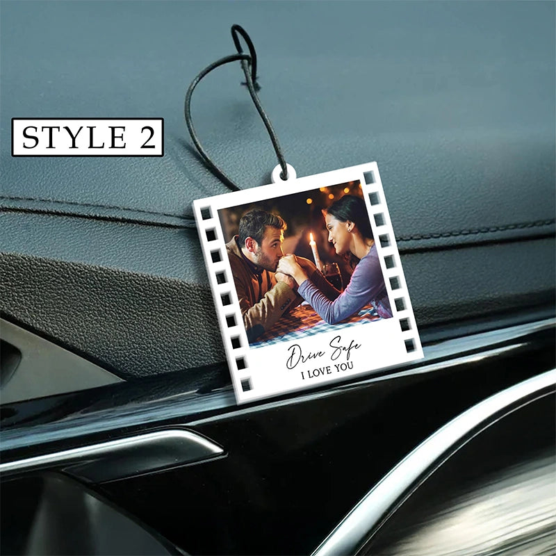 Personalized Photo Car Ornament – Custom Drive Safe Gift for Boyfriend, Anniversary, First Car & Valentine’s Day Keepsake