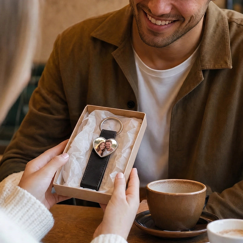 Personalized Photo Keychain for Him – Custom Picture Keyring Gift for Dad & Couples