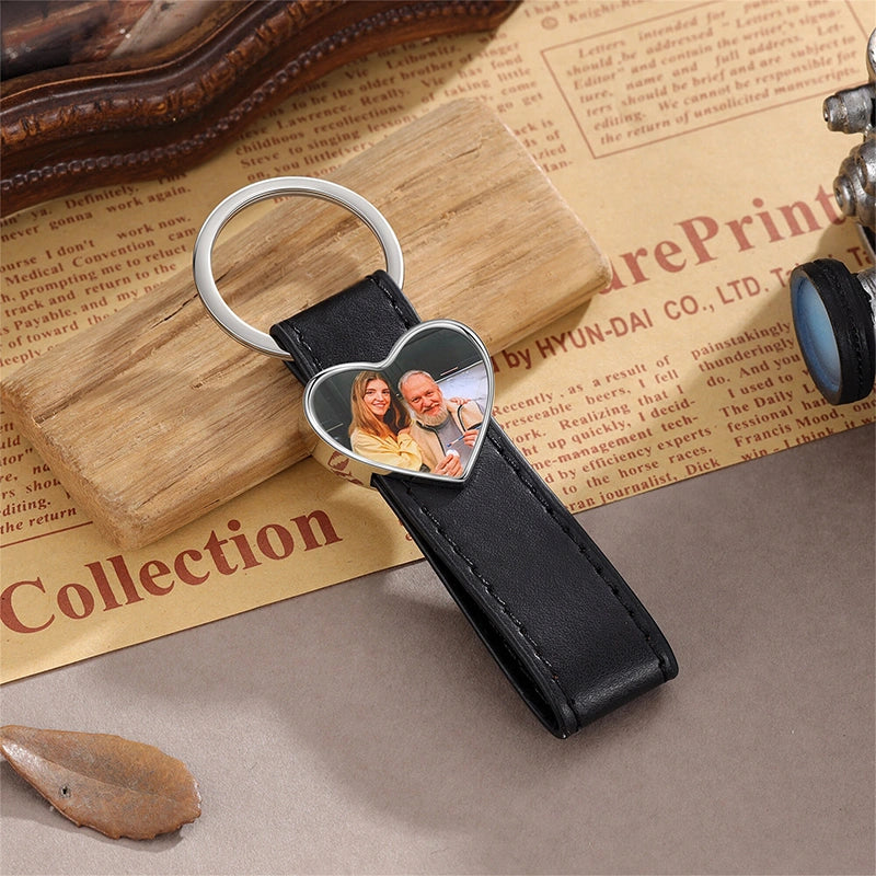 Personalized Photo Keychain for Him – Custom Picture Keyring Gift for Dad & Couples