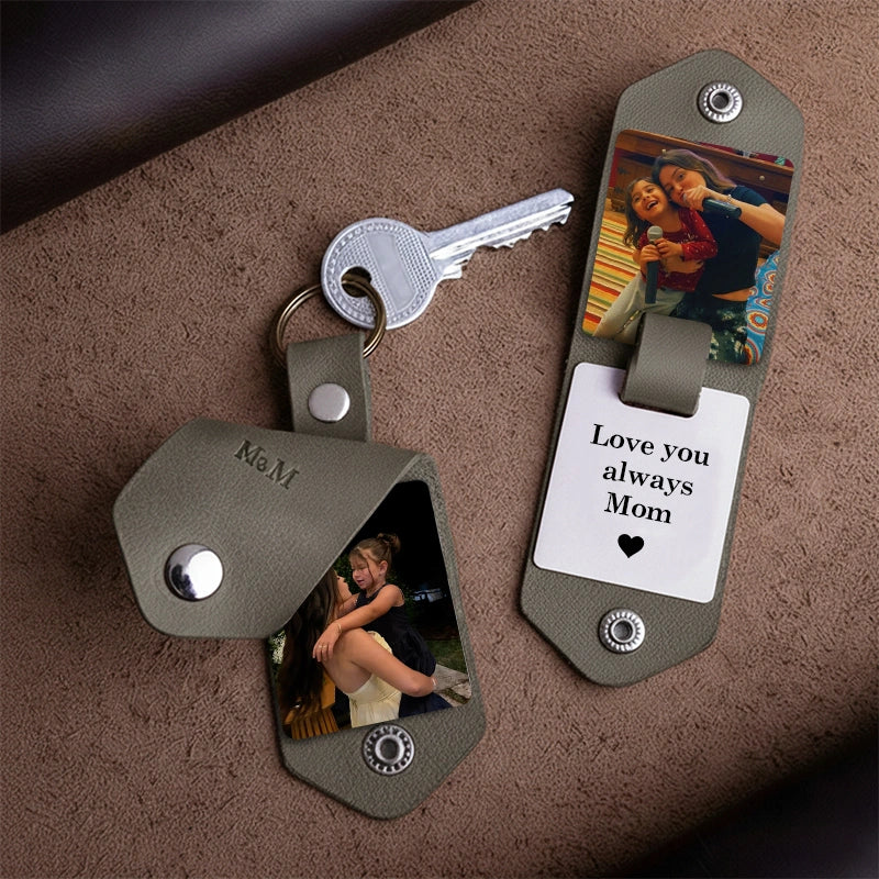 Personalized Photo Keychain for Mom – Custom Leather Keepsake Gift for Mother’s Day