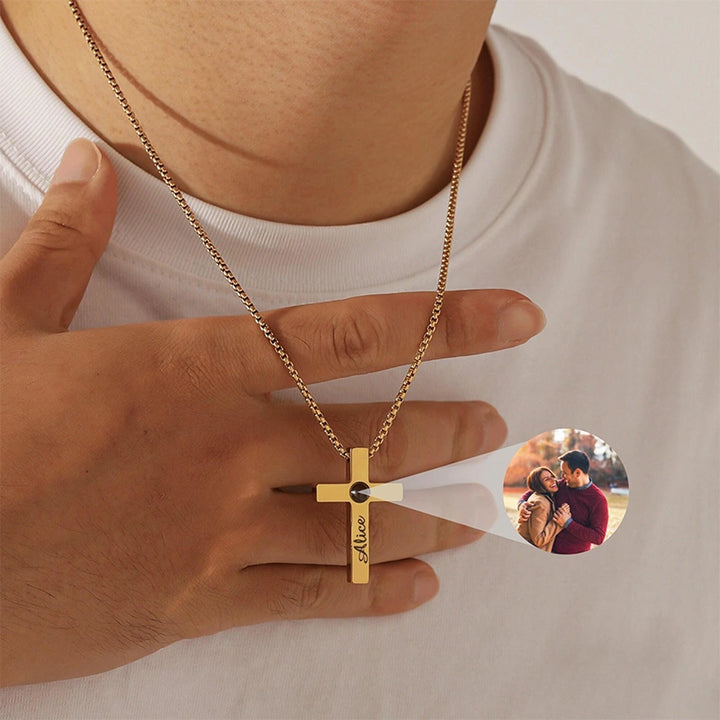 Personalized Photo Projection Cross Necklace – Custom Picture Memorial Pendant, Titanium Steel Faith Jewelry Gift for Her & Him