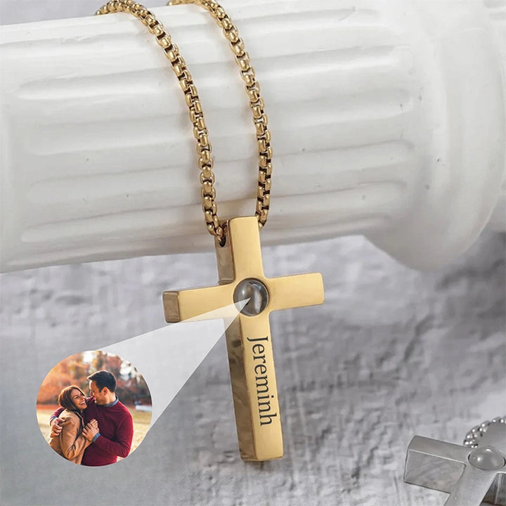 Personalized Photo Projection Cross Necklace – Custom Picture Memorial Pendant, Titanium Steel Faith Jewelry Gift for Her & Him