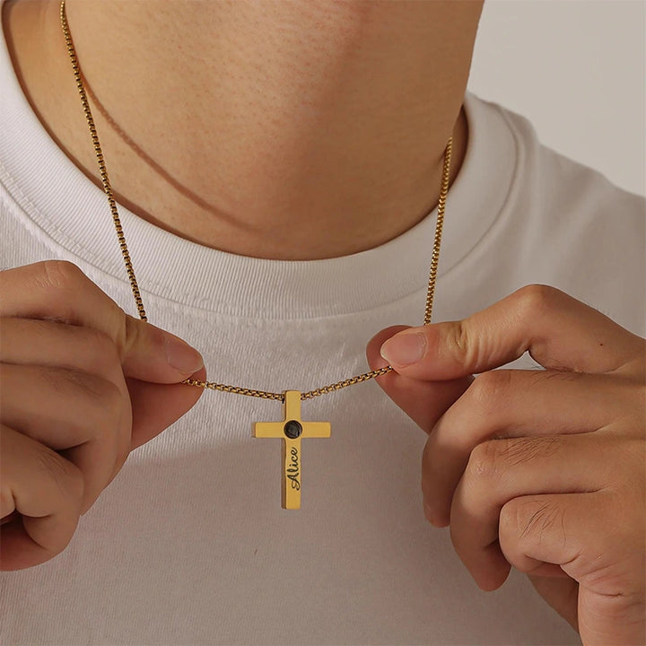 Personalized Photo Projection Cross Necklace – Custom Picture Memorial Pendant, Titanium Steel Faith Jewelry Gift for Her & Him