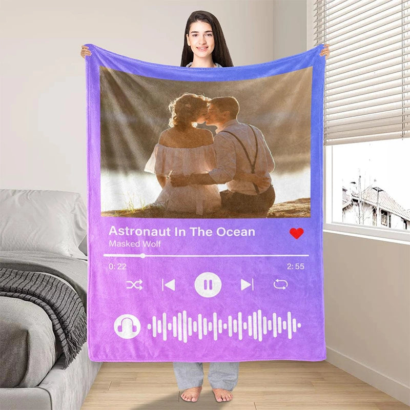 Personalized Photo & Song Blanket – Custom Minky Blanket for Couples, Valentine’s Day & Anniversary Gift