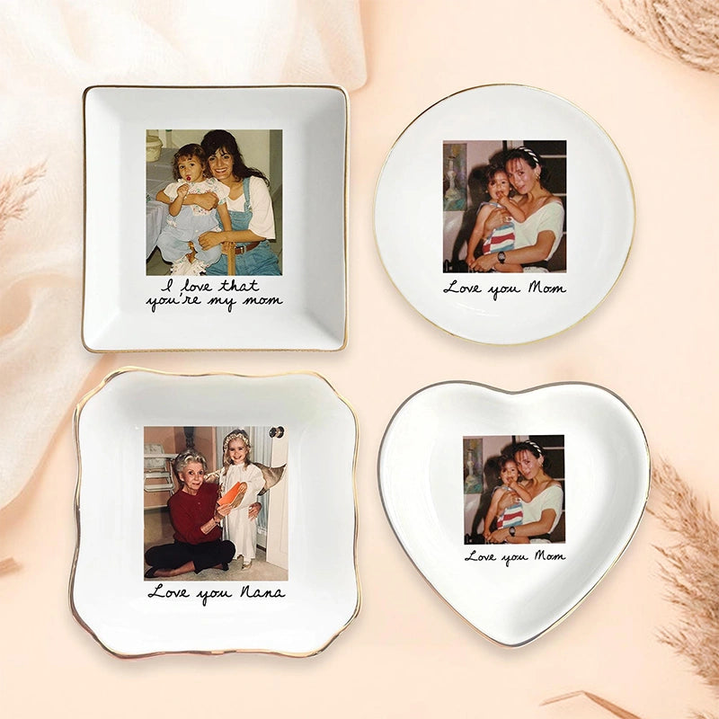 Personalized Photo Trinket Tray for Mom – Custom Ring Dish with Picture, Mother’s Day Gift for Mom Grandma