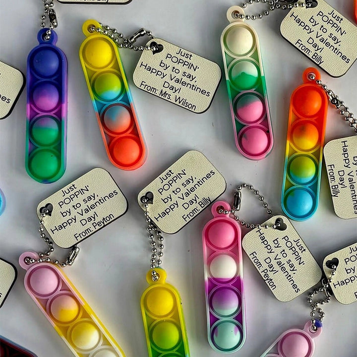 Personalized Pop It Keychain – Valentine’s Day Classroom Gifts for Kids, Custom Name Fidget Keychain