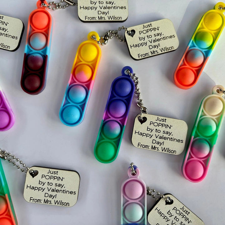 Personalized Pop It Keychain – Valentine’s Day Classroom Gifts for Kids, Custom Name Fidget Keychain