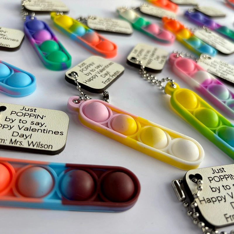 Personalized Pop It Keychain – Valentine’s Day Classroom Gifts for Kids, Custom Name Fidget Keychain
