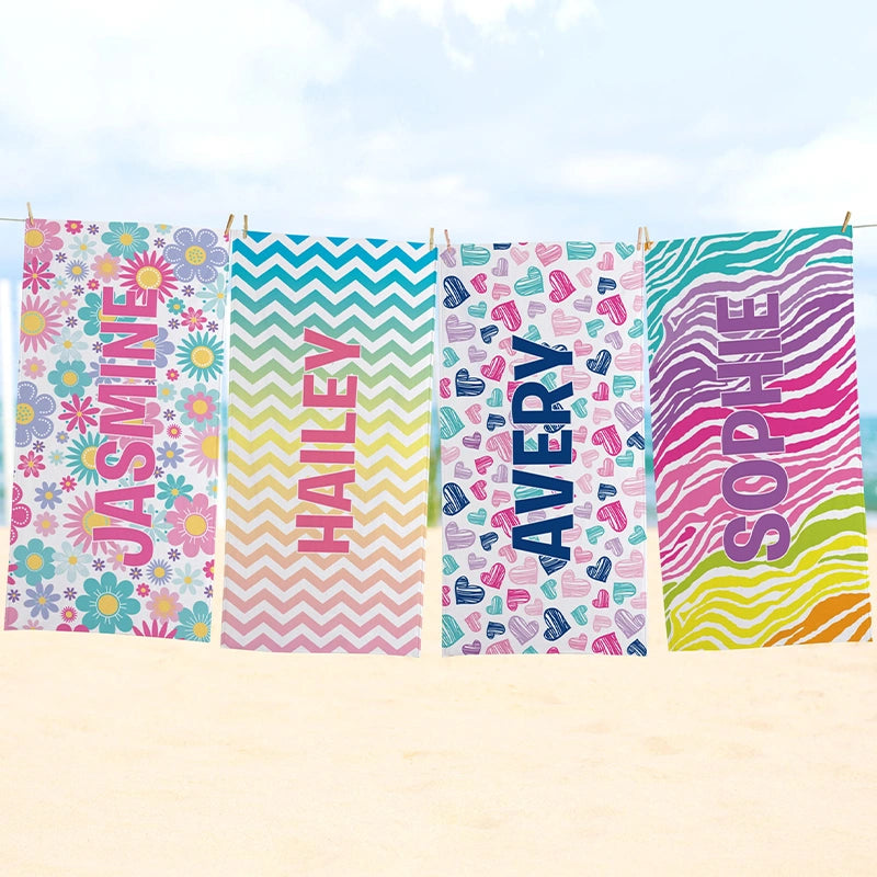 Personalized Pretty Pattern Beach Towel with Name – Stylish Vacation Essential for Beach Lovers