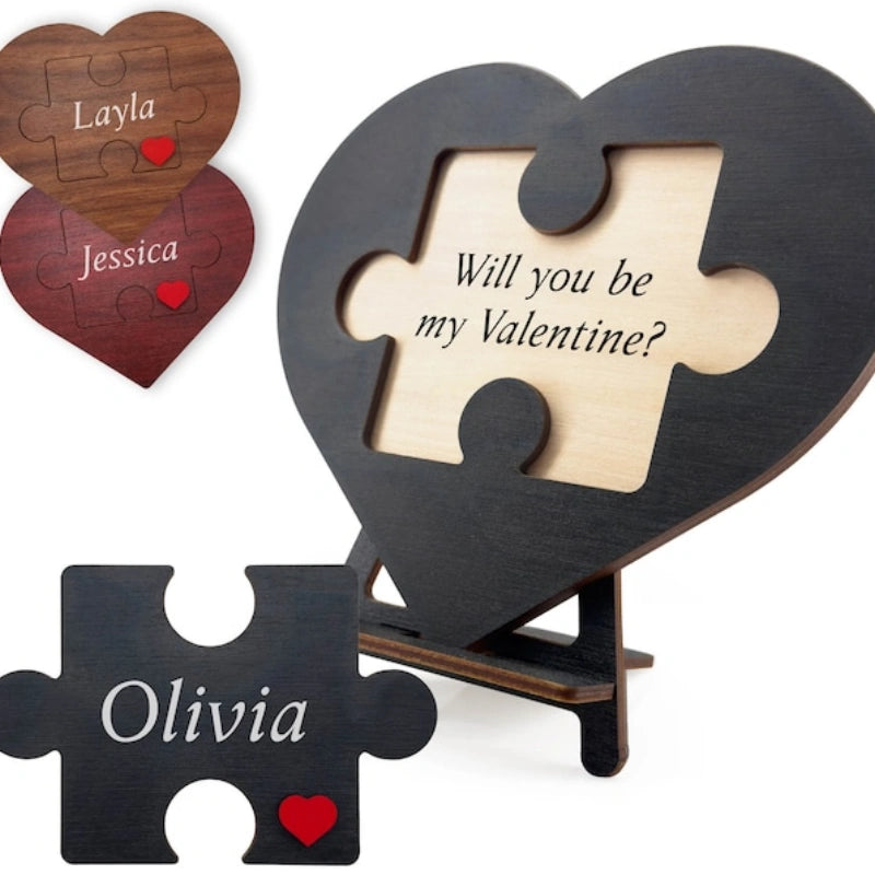 Personalized Puzzle Heart Name Sign – Custom Couple Home Decor, Romantic Gift for Her or Him, Valentine’s Day Gift, Anniversary Keepsake, Interlocked Puzzle Love Decor