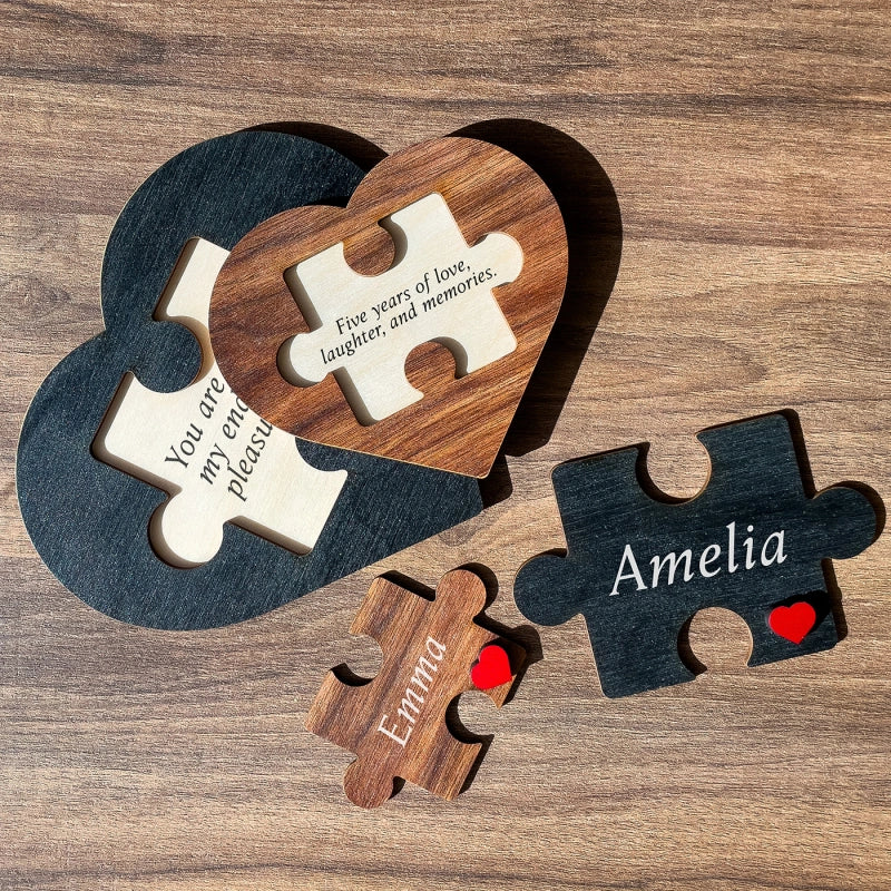 Personalized Puzzle Heart Name Sign – Custom Couple Home Decor, Romantic Gift for Her or Him, Valentine’s Day Gift, Anniversary Keepsake, Interlocked Puzzle Love Decor