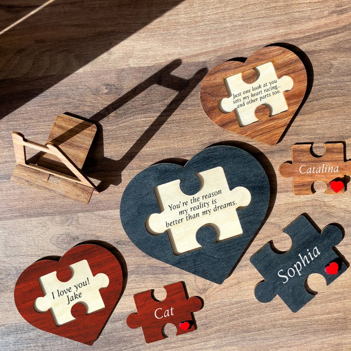 Personalized Puzzle Heart Name Sign – Custom Couple Home Decor, Romantic Gift for Her or Him, Valentine’s Day Gift, Anniversary Keepsake, Interlocked Puzzle Love Decor