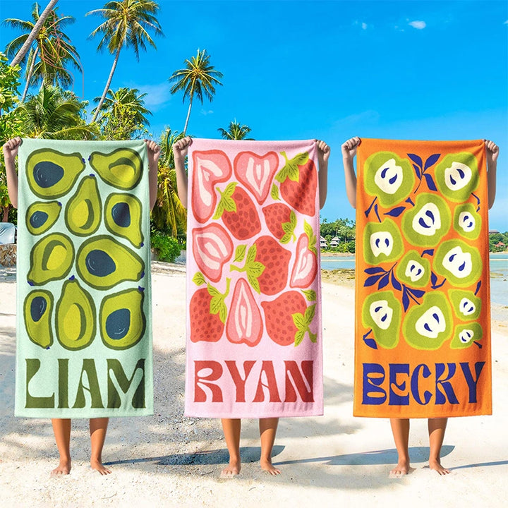 Personalized Retro Beach Towel with Name – Custom Vintage Summer Pool & Vacation Towel