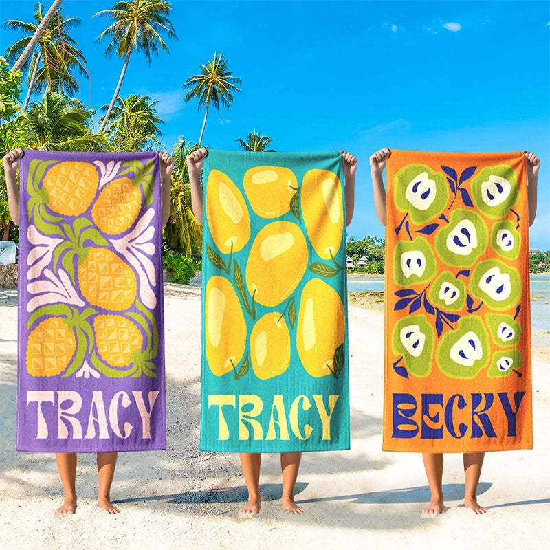 Personalized Retro Beach Towel with Name – Custom Vintage Summer Pool & Vacation Towel