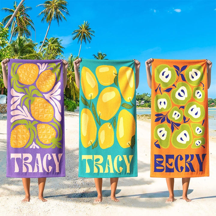 Personalized Retro Beach Towel with Name – Custom Vintage Summer Pool & Vacation Towel