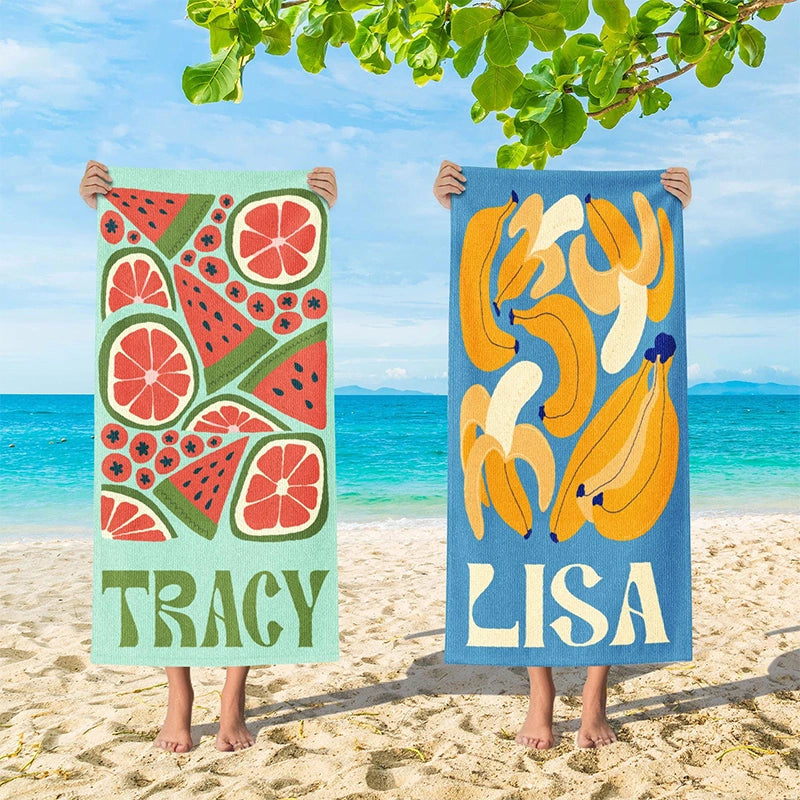 Personalized Retro Beach Towel with Name – Custom Vintage Summer Pool & Vacation Towel