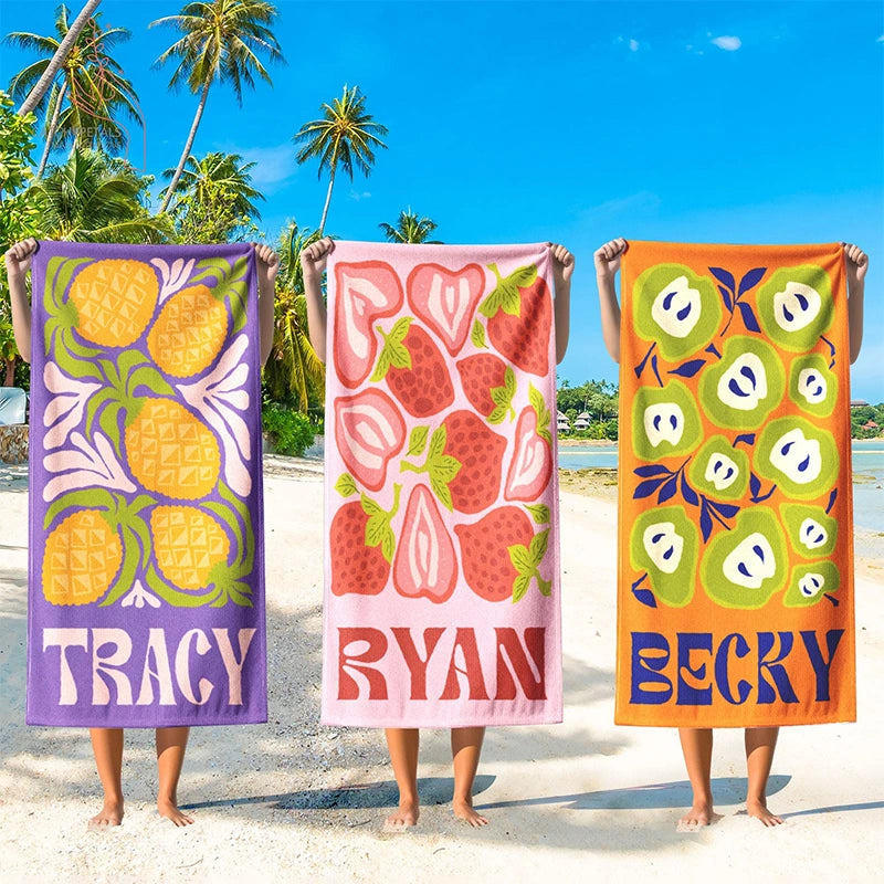 Personalized Retro Beach Towel with Name – Custom Vintage Summer Pool & Vacation Towel