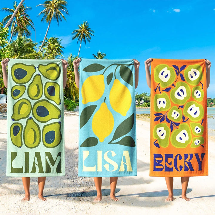 Personalized Retro Beach Towel with Name – Custom Vintage Summer Pool & Vacation Towel