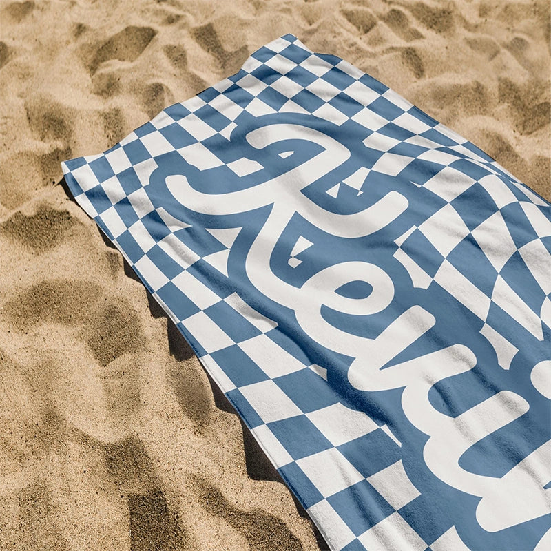 Personalized Retro Beach Towel with Name – Vibrant Color Custom Summer Towel