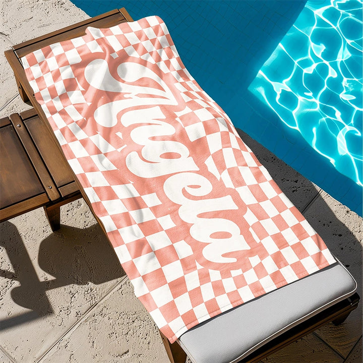 Personalized Retro Beach Towel with Name – Vibrant Color Custom Summer Towel