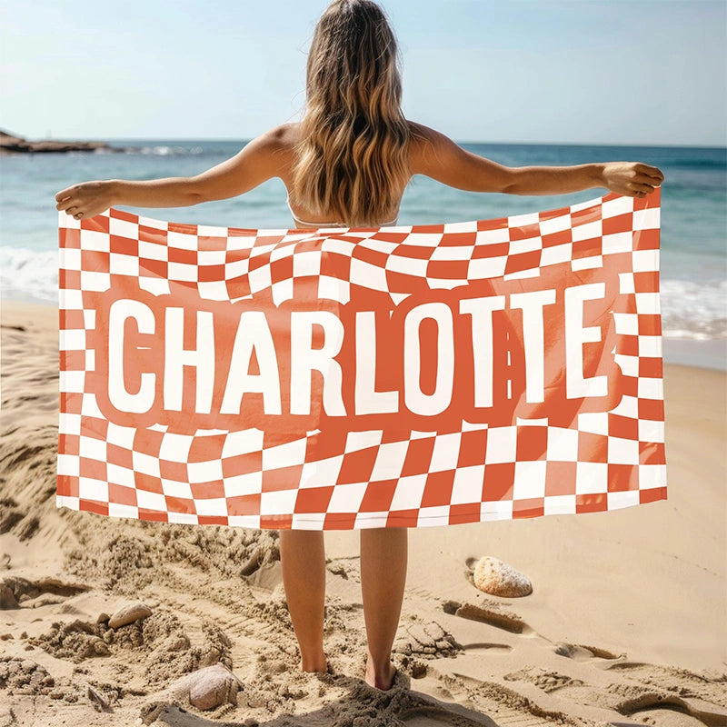 Personalized Retro Beach Towel with Name – Vibrant Color Custom Summer Towel