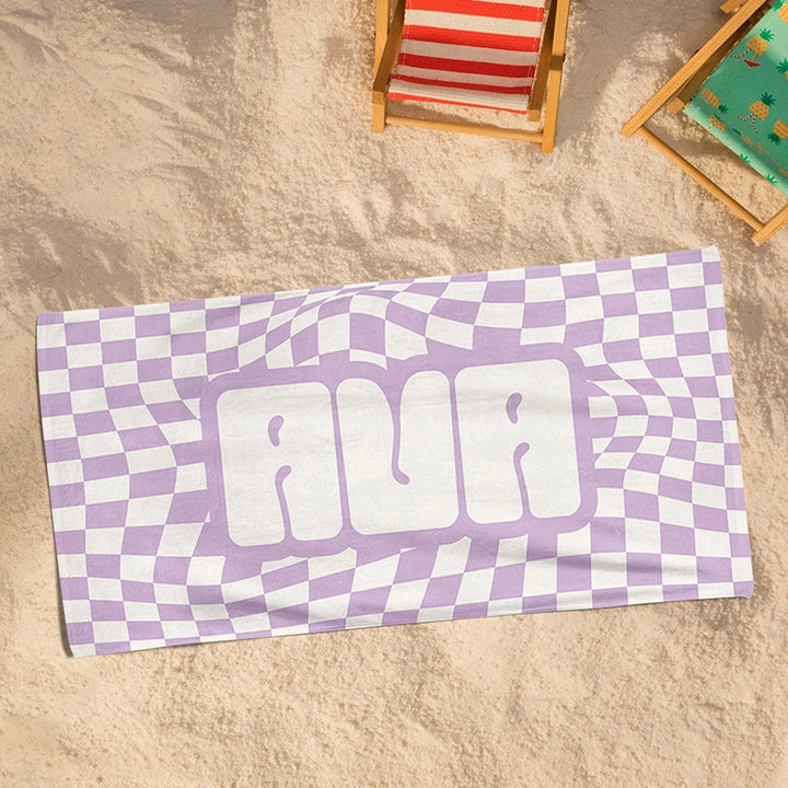 Personalized Retro Beach Towel with Name – Vibrant Color Custom Summer Towel