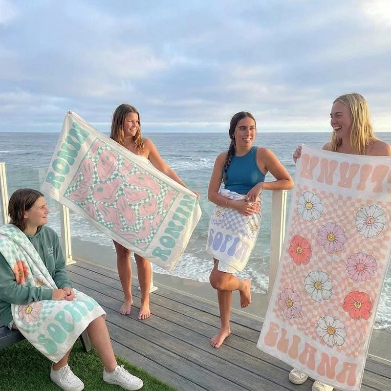 Personalized Retro Checkered Beach Towel with Name – Custom Kids, Party & Vacation Towel