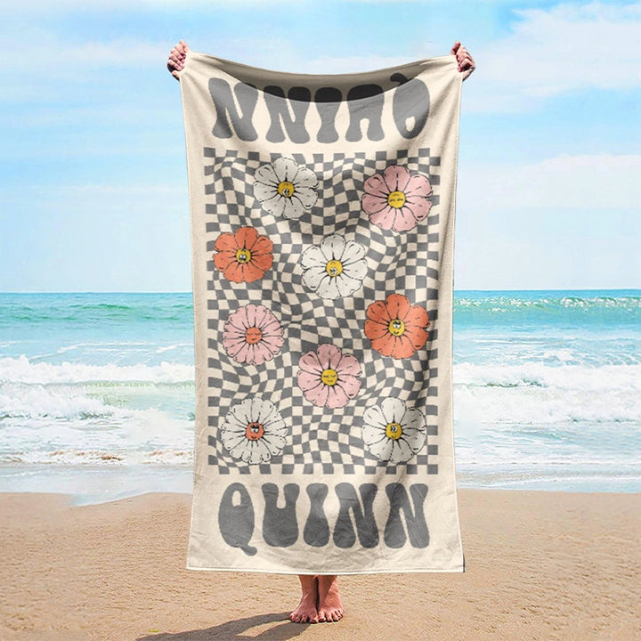 Personalized Retro Checkered Beach Towel with Name – Custom Kids, Party & Vacation Towel