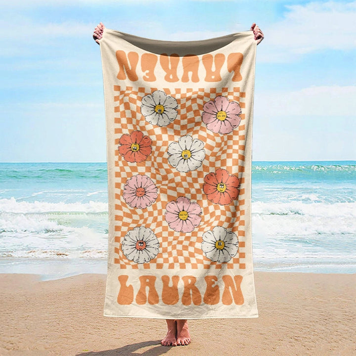 Personalized Retro Checkered Beach Towel with Name – Custom Kids, Party & Vacation Towel
