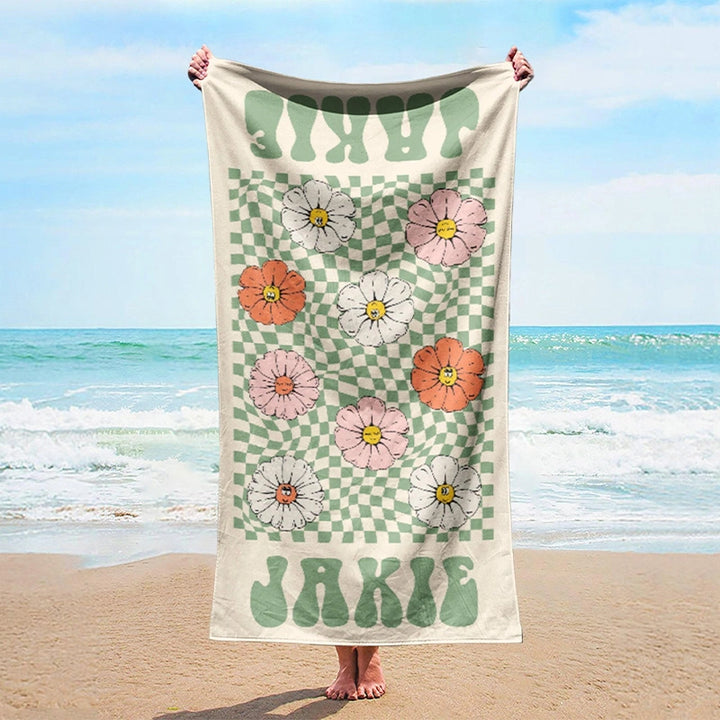 Personalized Retro Checkered Beach Towel with Name – Custom Kids, Party & Vacation Towel