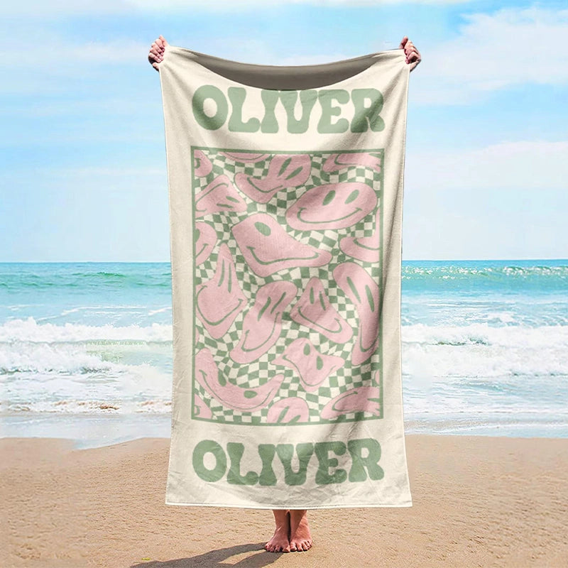 Personalized Retro Checkered Beach Towel with Name – Custom Kids, Party & Vacation Towel