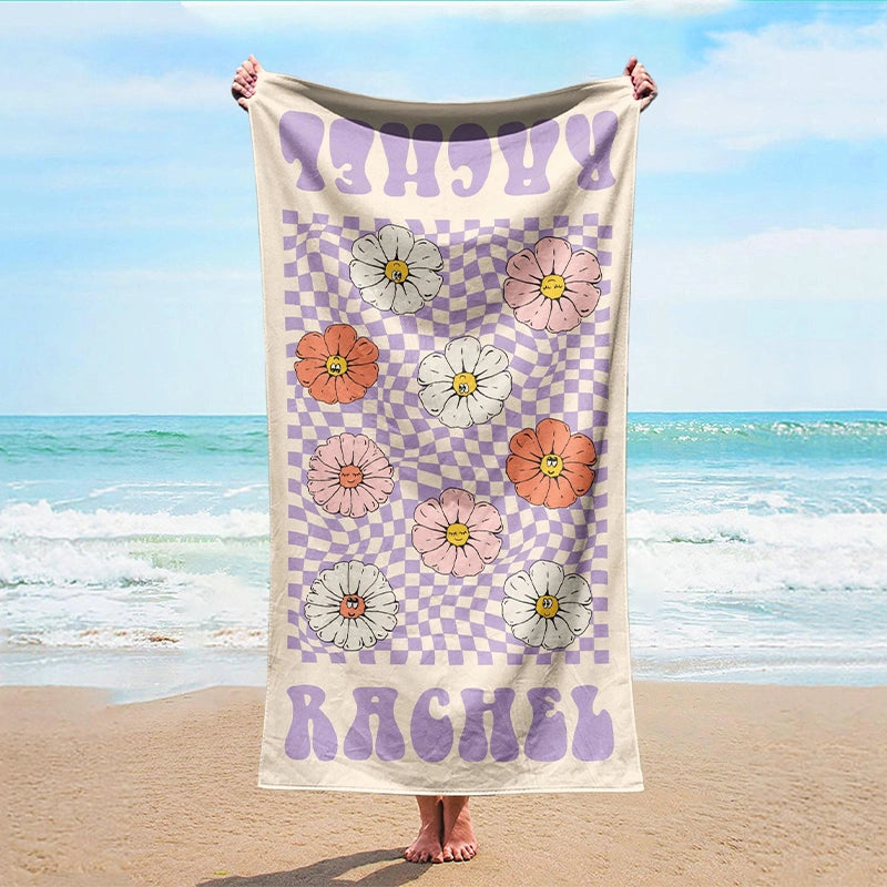 Personalized Retro Checkered Beach Towel with Name – Custom Kids, Party & Vacation Towel