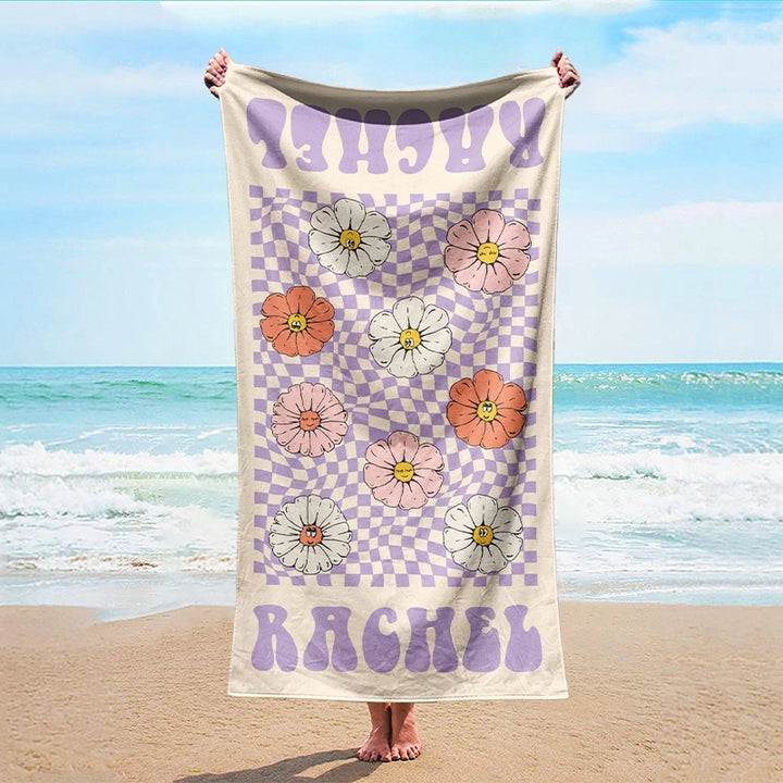 Personalized Retro Checkered Beach Towel with Name – Custom Kids, Party & Vacation Towel