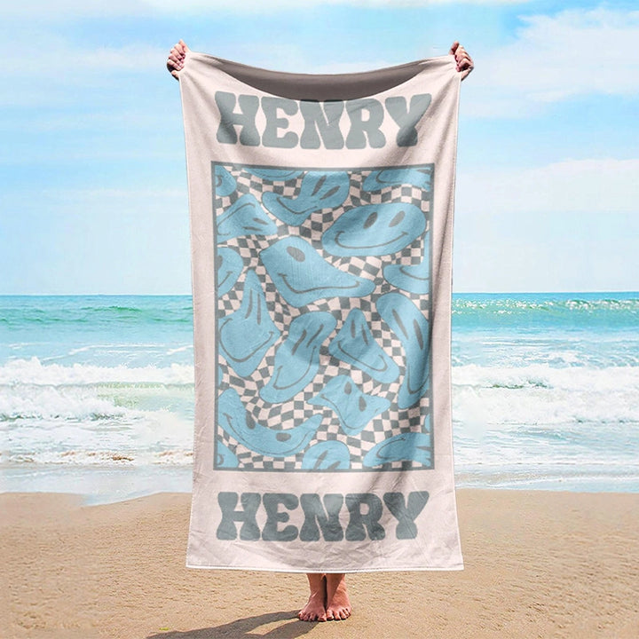 Personalized Retro Checkered Beach Towel with Name – Custom Kids, Party & Vacation Towel