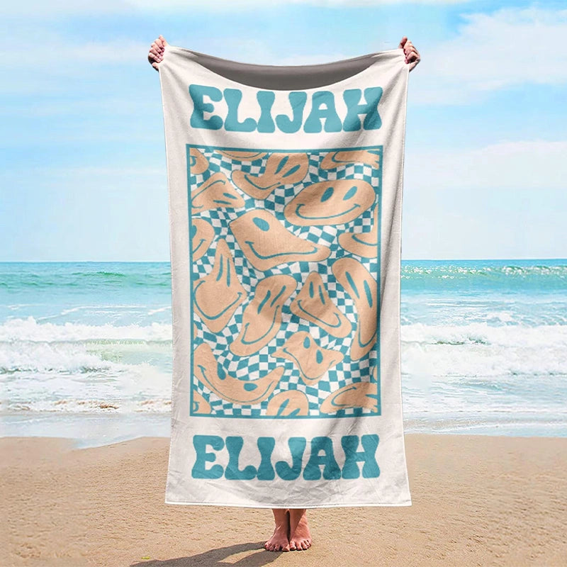 Personalized Retro Checkered Beach Towel with Name – Custom Kids, Party & Vacation Towel