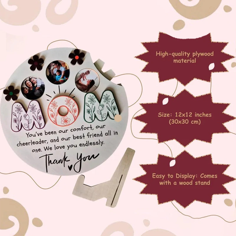 Personalized Rotating Photo Frame – Custom Wooden Family Picture Display | Mother’s Day Gift for Mom