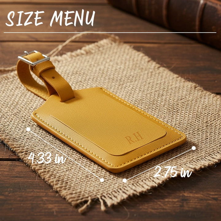 Personalised Recycled Leather Luggage Tag with Initials | Custom Monogram Travel Bag Tag Gift