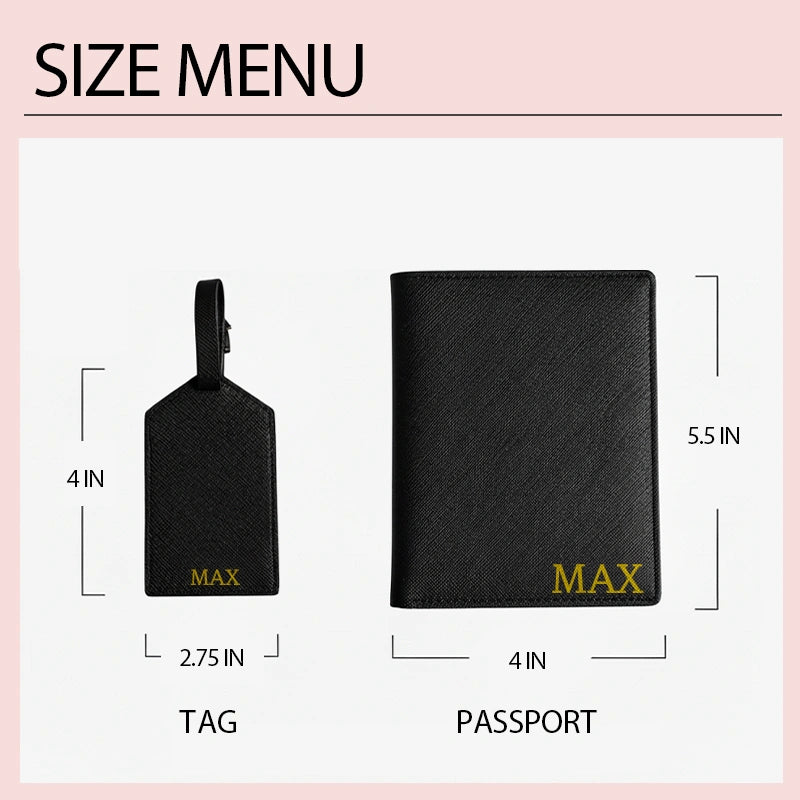 Personalized Leather Passport Case & Luggage Tag Set – Custom Monogram Travel Gift for Couples, Brides, Bridesmaids & Frequent Travelers