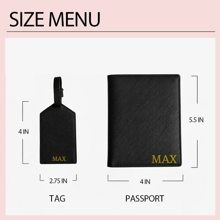 Personalized Leather Passport Case & Luggage Tag Set – Custom Monogram Travel Gift for Couples, Brides, Bridesmaids & Frequent Travelers