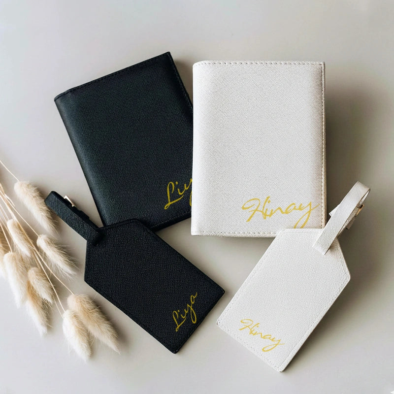 Personalized Leather Passport Case & Luggage Tag Set – Custom Monogram Travel Gift for Couples, Brides, Bridesmaids & Frequent Travelers