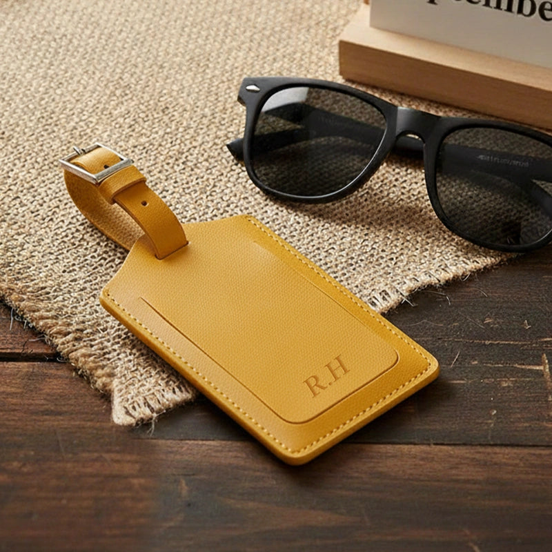 Personalised Recycled Leather Luggage Tag with Initials | Custom Monogram Travel Bag Tag Gift