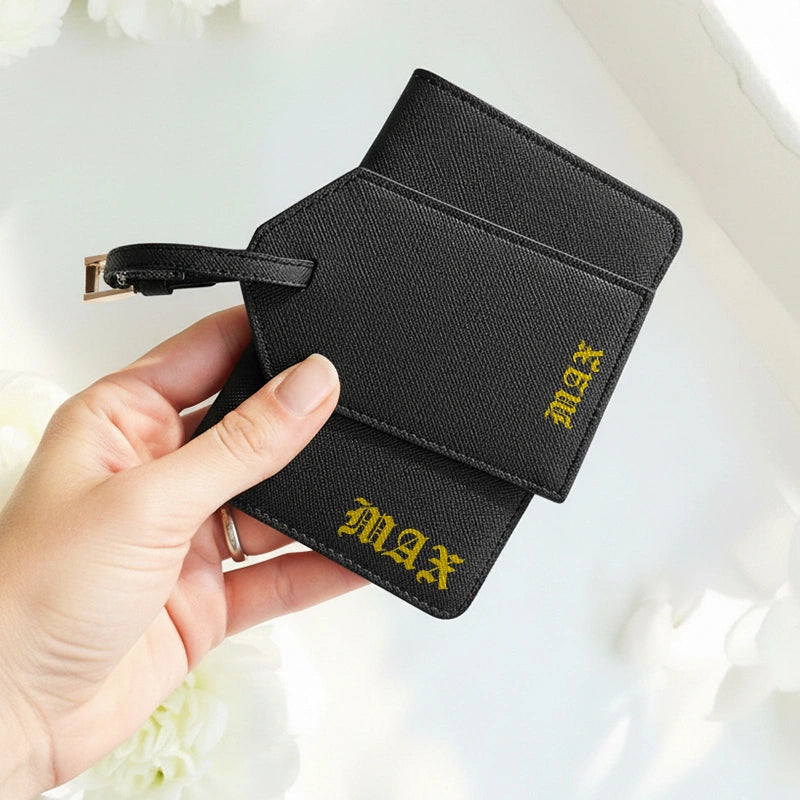 Personalized Leather Passport Case & Luggage Tag Set – Custom Monogram Travel Gift for Couples, Brides, Bridesmaids & Frequent Travelers