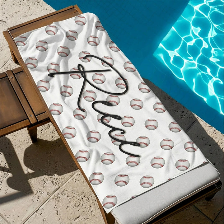 Personalized Sports Ball Beach Towel with Name – Custom Tennis, Soccer, Baseball, Volleyball & Basketball Pool Towel